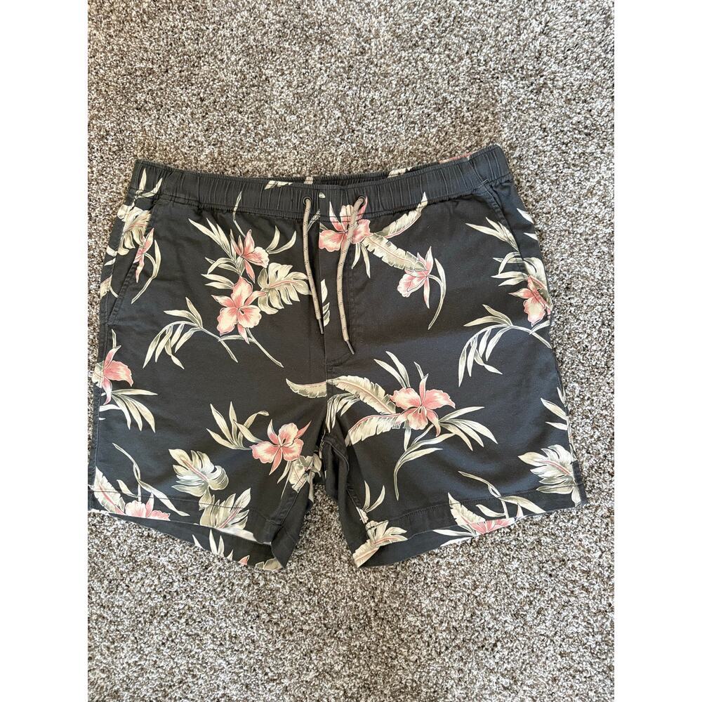 Faherty Mens Tropical Floral Shorts Black Pink Hawaiian XL Resort Beachwear